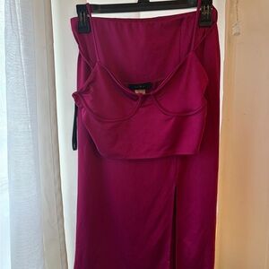 Magenta Pencil Skirt with Matching Crop Top - Women